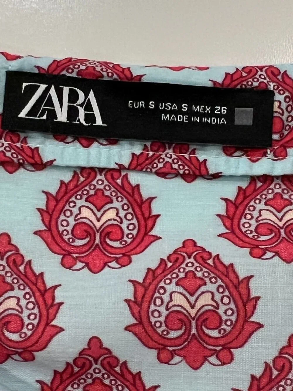 Zara Printed Block Pattern Boho Mini Dress, Blue, Red,